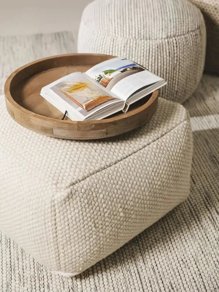 Pouf en Laine fait main ROCCA Blanc BENUTA