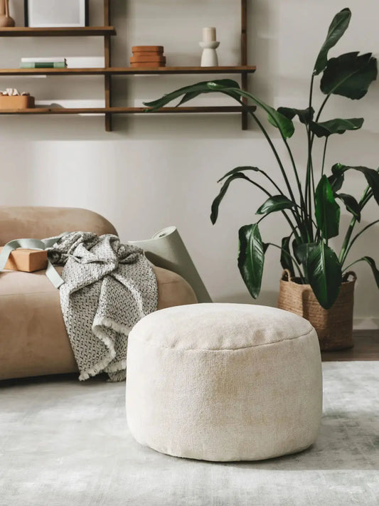 Pouf en tissu 100% Viscose fait main NOVA Crème BENUTA