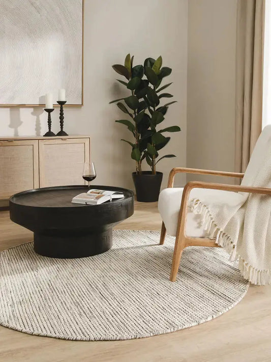 ROCCA - Tapis Rond de laine - Beige et noir BENUTA