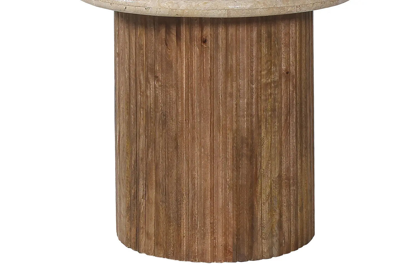 TAËL - Table d'appoint Ronde en Bois de manguier avec plateau en travertin beige - 50 cm ROUSSEAU