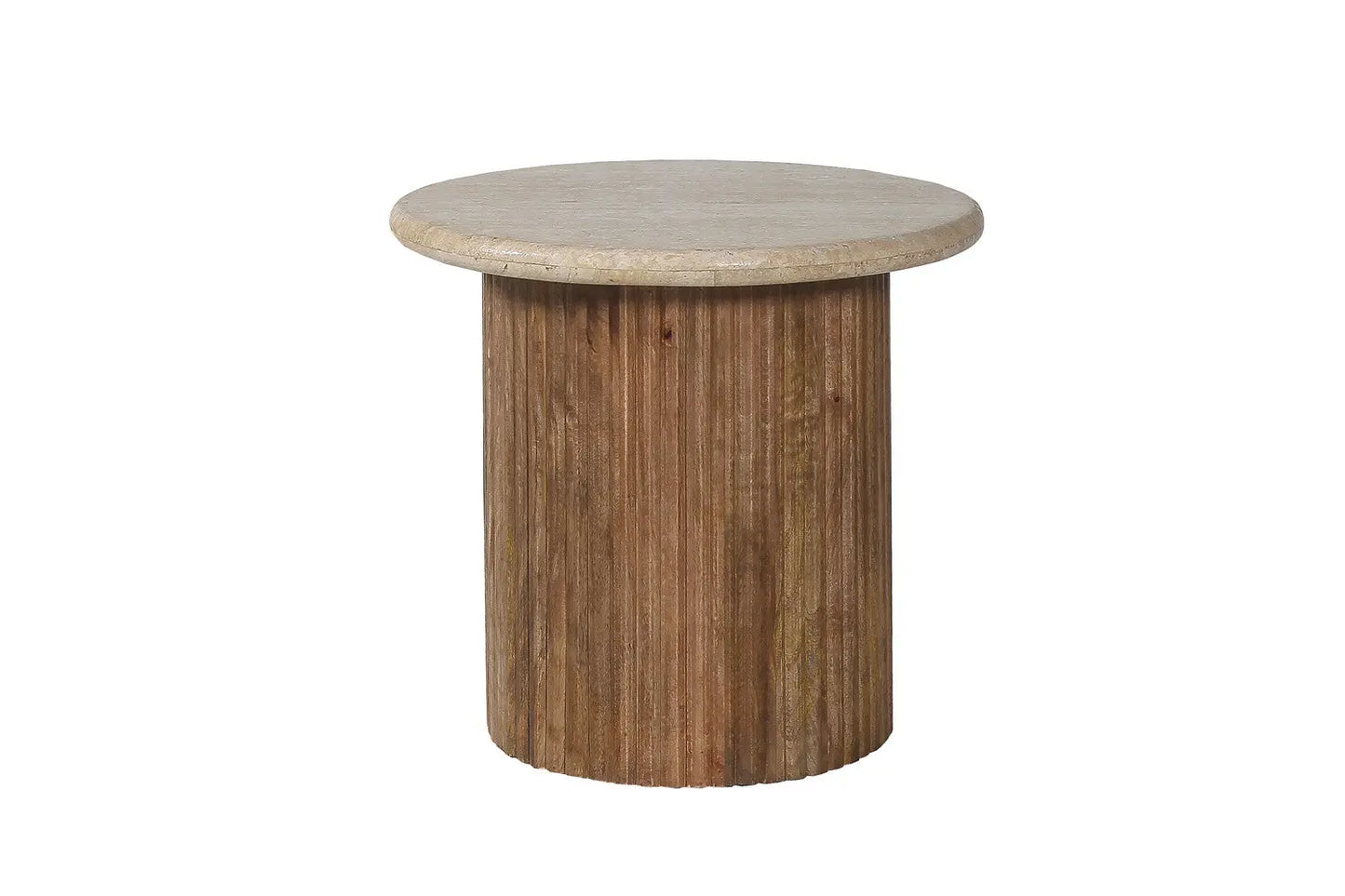 TAËL - Table d'appoint Ronde en Bois de manguier avec plateau en travertin beige - 50 cm ROUSSEAU