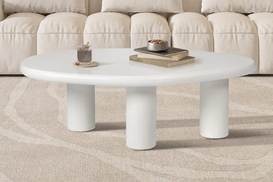 TAVINA - Table Basse Effet Ciment - 120 cm - Ciment Blanc ROUSSEAU