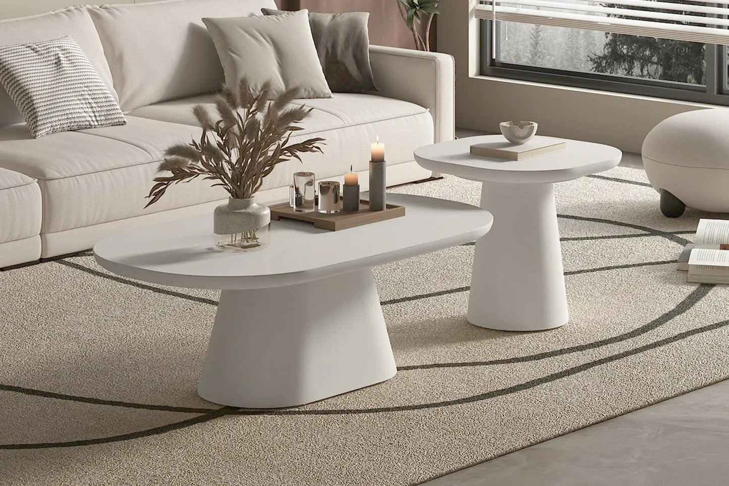 TAVINA - Table Basse Effet Ciment - 120 cm - Ciment Blanc ROUSSEAU