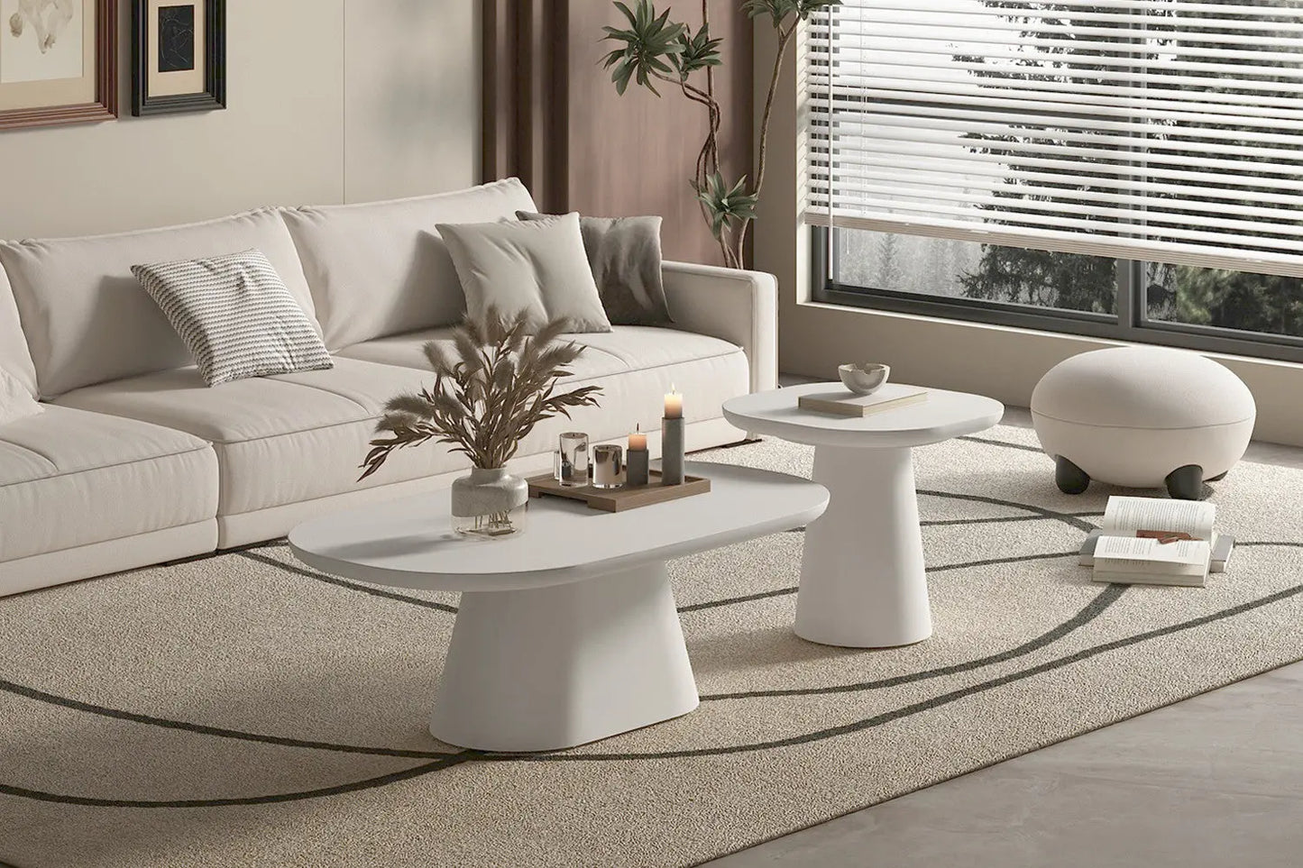 TAVINA - Table Basse Effet Ciment - 120 cm - Ciment Blanc ROUSSEAU