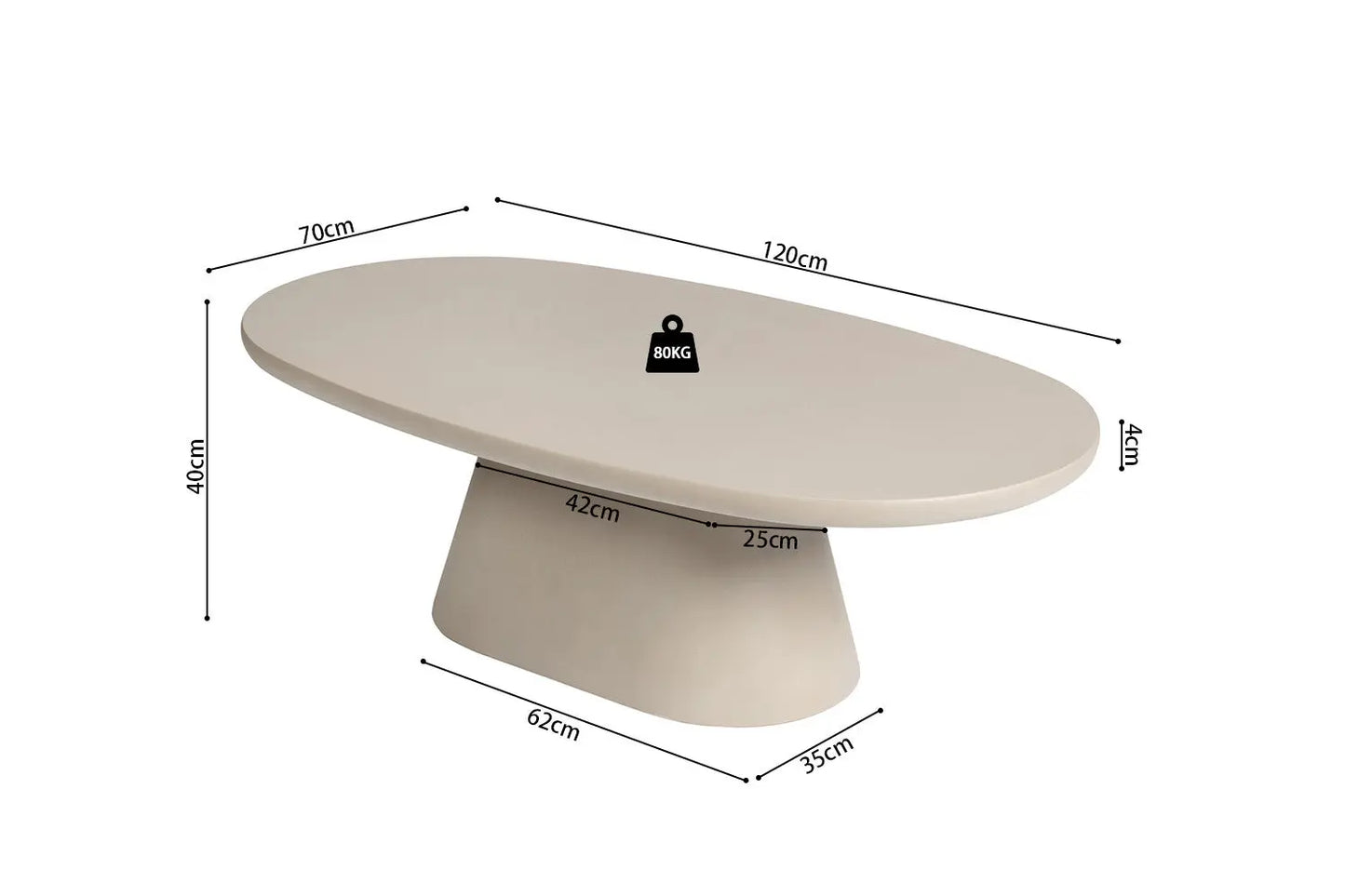 TAVINA - Table Basse Ovale Effet Ciment - 120 cm - Ciment Beige ROUSSEAU