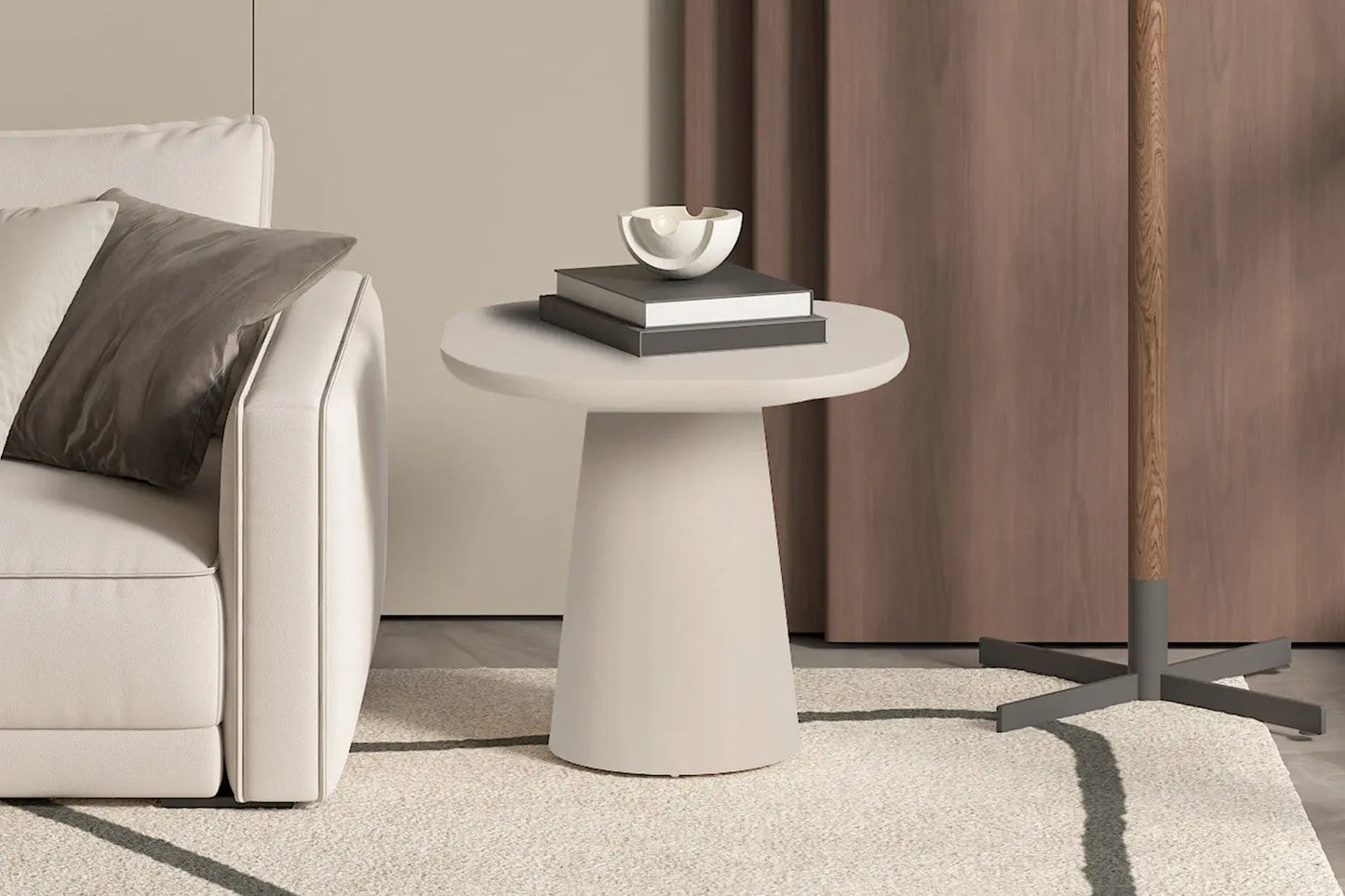 TAVINA - Table Basse Ovale Effet Ciment - 55 cm - Ciment Beige ROUSSEAU