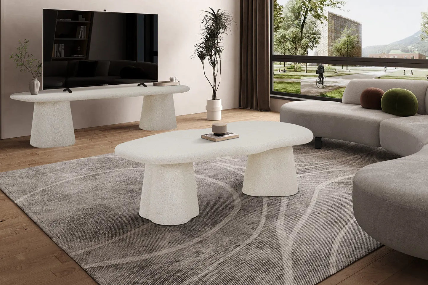 Table Basse Effet Ciment FARY Ciment Beige - 130 cm ROUSSEAU