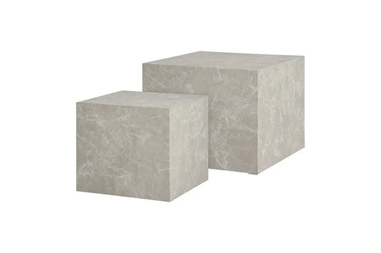 Table Basse Gigogne en Effet Marbre Beige PRAGUE - H : 36/40cm HOUSE NORDIC