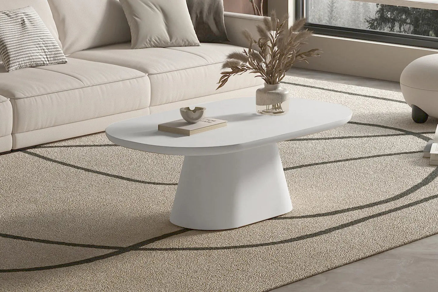 Table Basse Ovale Effet Ciment Ecru TAVINA - 120 cm ROUSSEAU