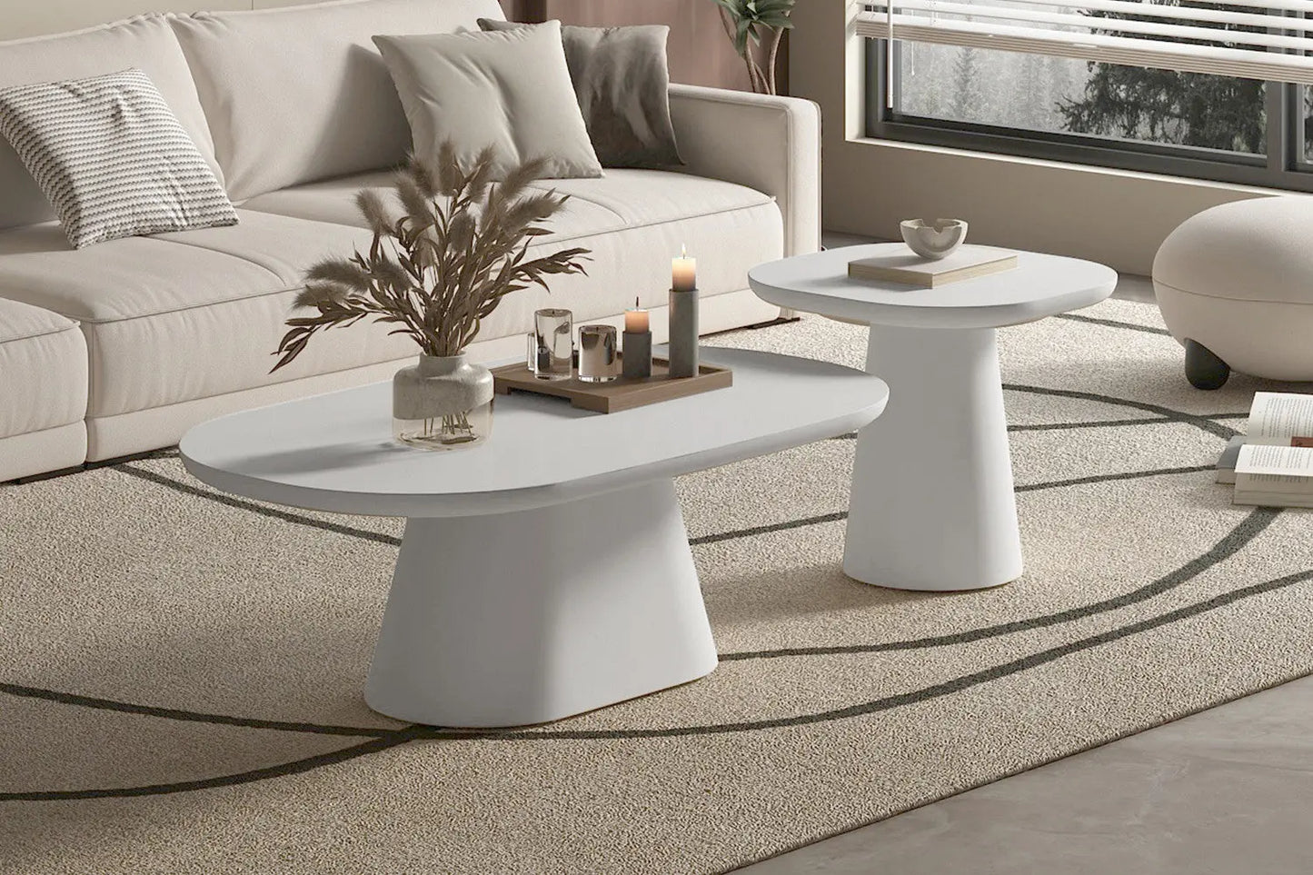 Table Basse Ovale Effet Ciment Ecru TAVINA - 120 cm ROUSSEAU