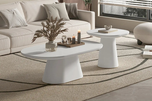 Table Basse Ovale Effet Ciment Ecru TAVINA - 55 cm ROUSSEAU