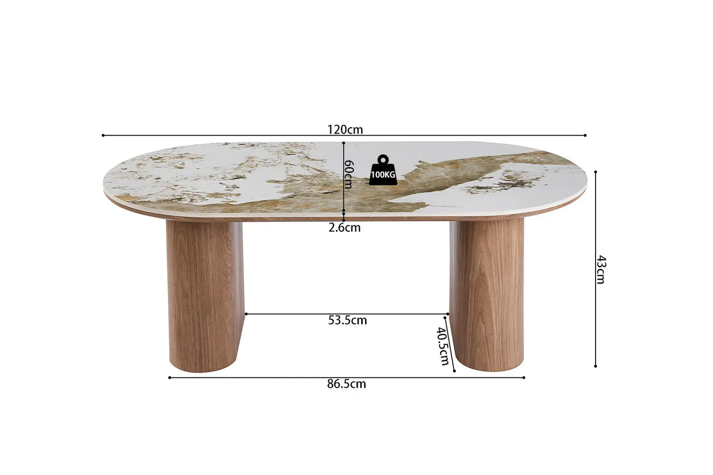 Table Basse Ovale en Pierre Brillante AVORA Beige - 120 x 60 cm TIKOYA