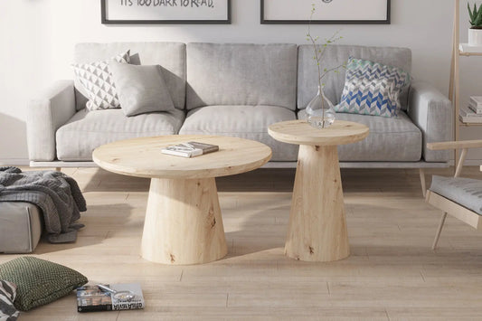 Table Basse Ronde Effet Chêne Vieilli LUKA - 45 cm ROUSSEAU