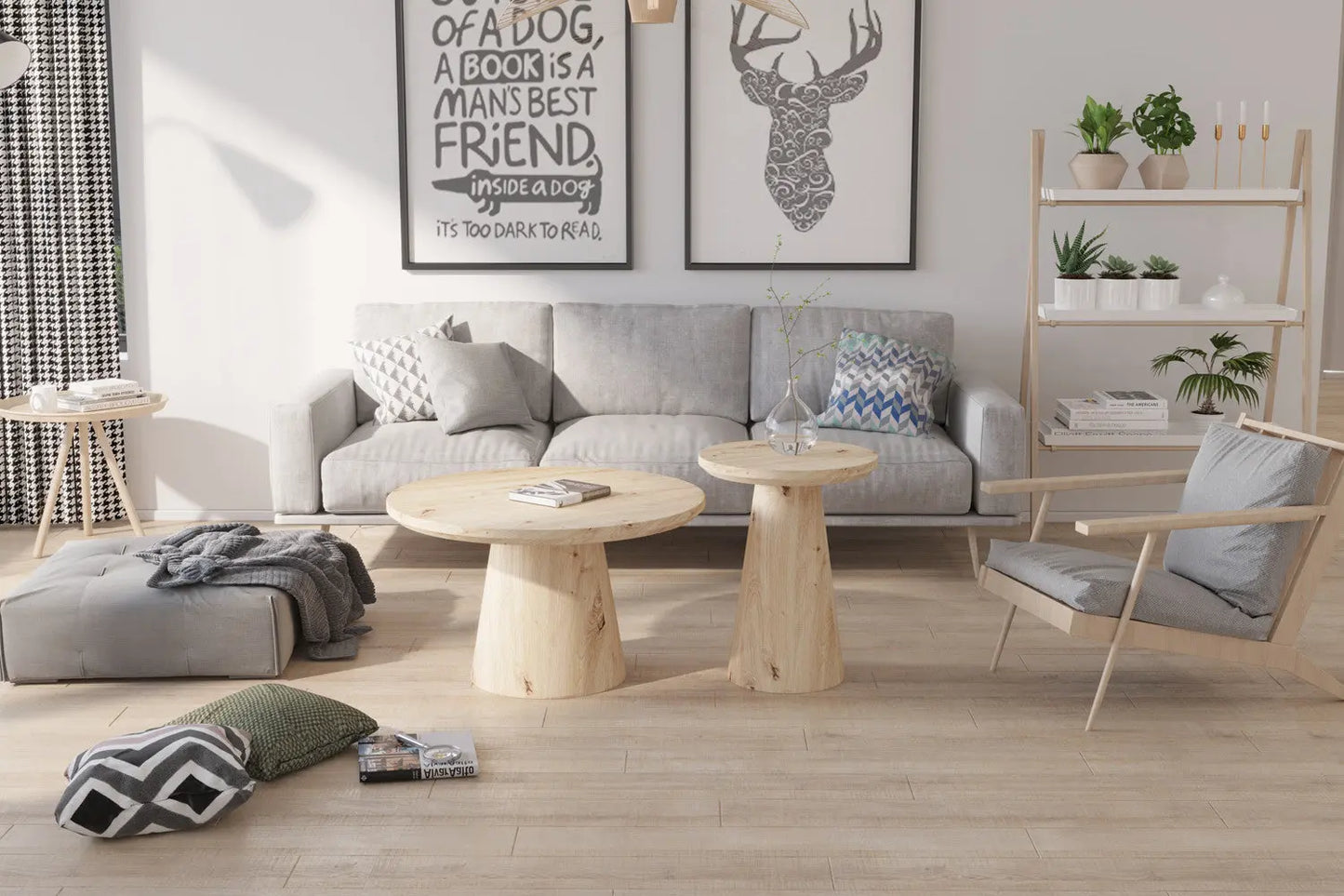 Table Basse Ronde Effet Chêne Vieilli LUKA - 80 cm ROUSSEAU