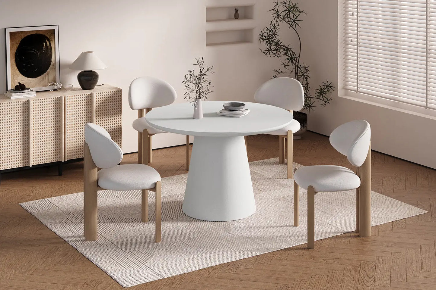 Table Ronde Effet Ciment Blanc TAVINA - 120 cm ROUSSEAU