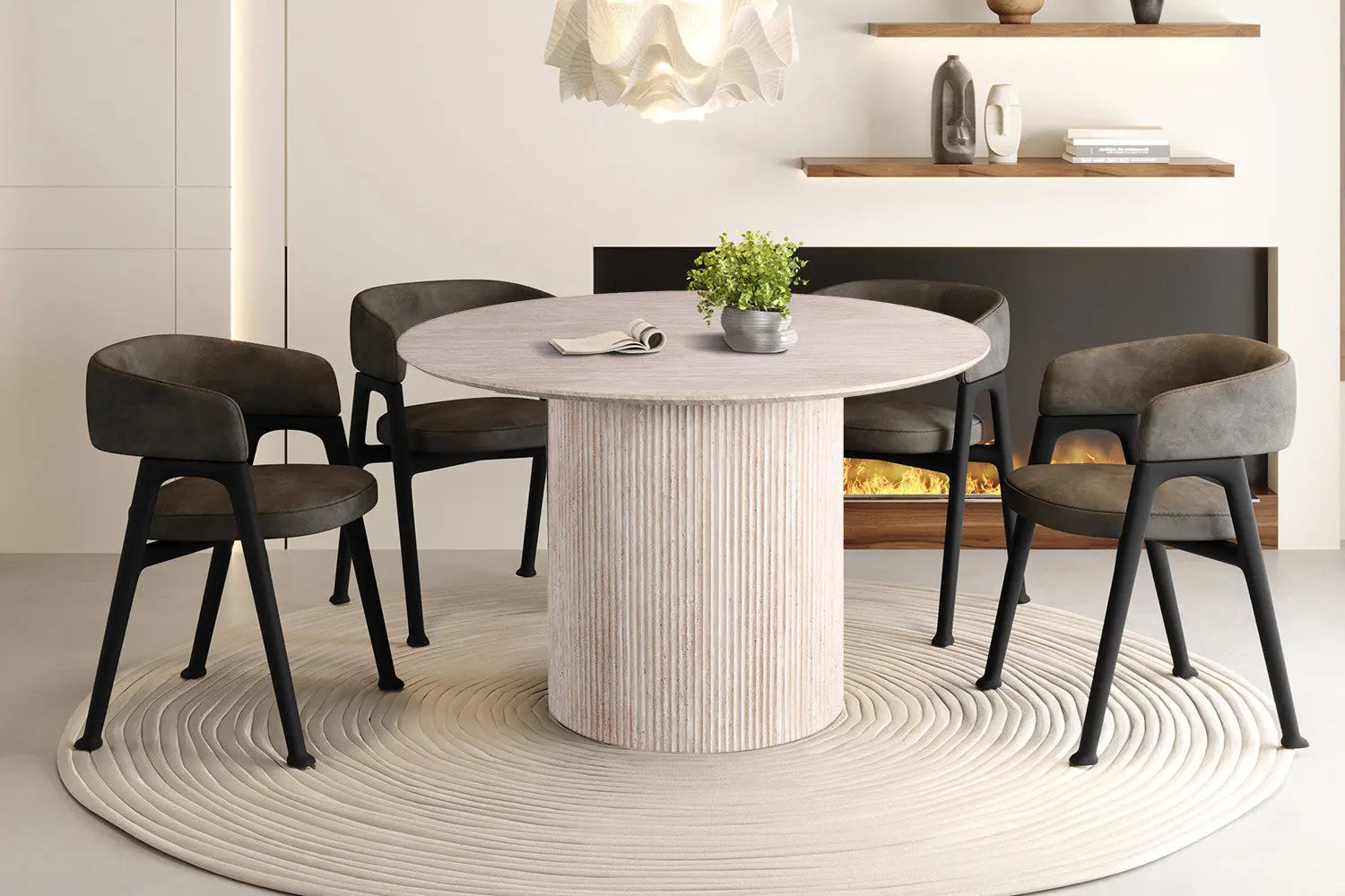 Table Ronde LYANE Effet Travertin Beige - 120 cm ROUSSEAU