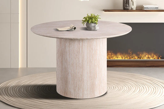 Table Ronde LYANE Effet Travertin Beige - 120 cm ROUSSEAU