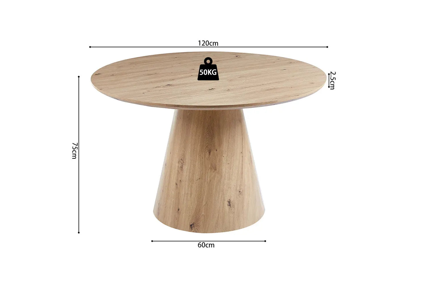 Table Ronde TIGA en Effet Chêne vieilli 120 cm ROUSSEAU