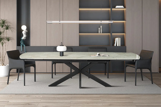 Table à Manger Extensible ARYA Ovale Danoise Brillant Pierre Beige - de 160 à 240 cm ROUSSEAU