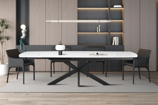 Table à Manger Extensible ARYA Ovale Danoise Pierre Blanche - de 160 à 240 cm ROUSSEAU