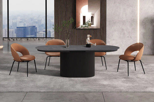 Table à Manger Extensible Ovale LYANE Effet Brun foncé - 180 à 220 cm ROUSSEAU