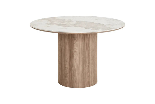 Table à Manger Ronde ATHENS en plateau en céramique, blanc, marron foncé - 120 cm HOUSE NORDIC
