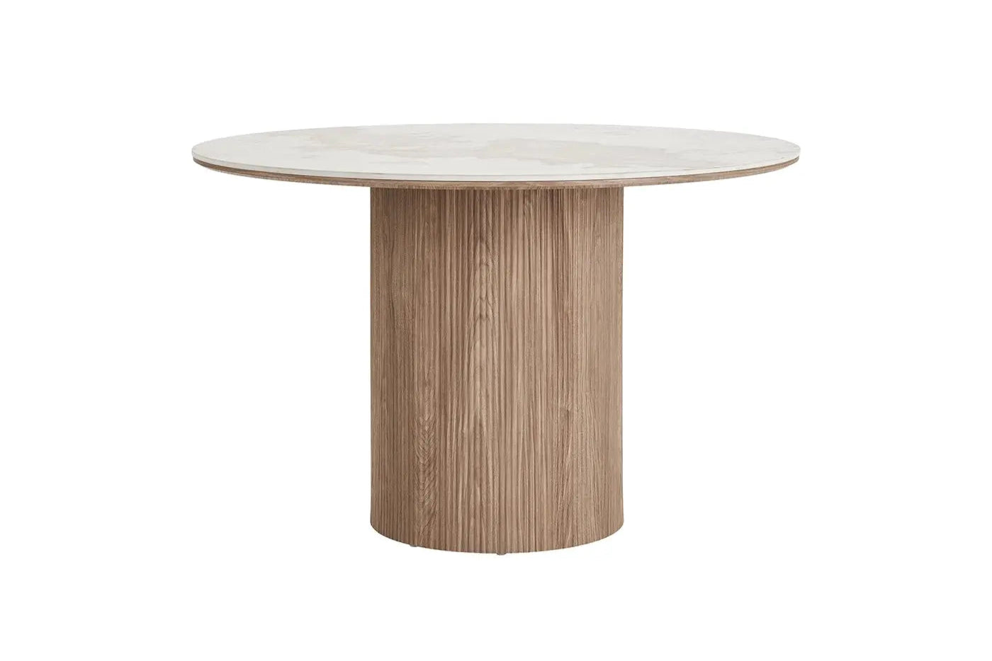 Table à Manger Ronde ATHENS en plateau en céramique, blanc, marron foncé - 120 cm HOUSE NORDIC