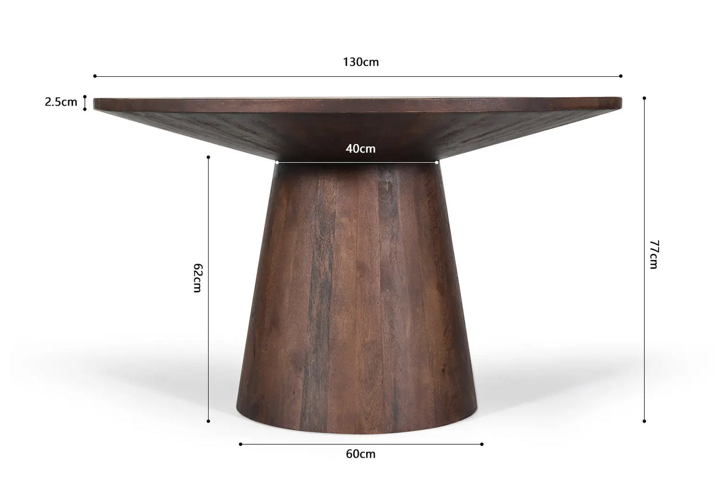 Table à manger Ronde TOMI en Bois de Manguier Brun - 130 cm ROUSSEAU