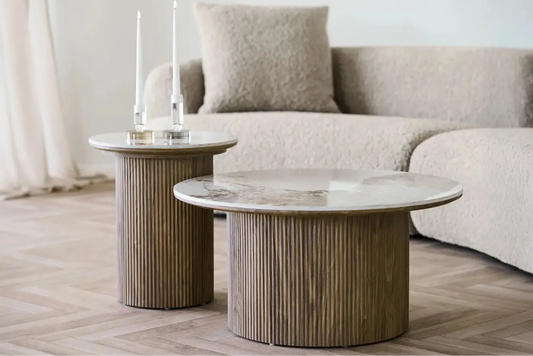 Table basse ATHENS avec un plateau en céramique, blanc et marron foncé - 80x40 cm HOUSE NORDIC