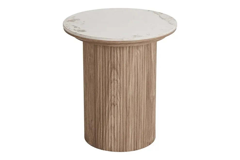 Table d'appoint ATHENS avec un plateau en céramique, blanc et marron foncé - 45x50 cm HOUSE NORDIC