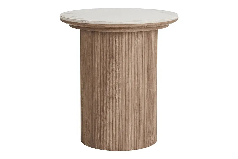 Table d'appoint ATHENS avec un plateau en céramique, blanc et marron foncé - 45x50 cm HOUSE NORDIC