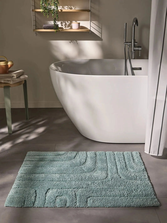 Tapis de bain 100% Coton tufté à la main DAN Bleu BENUTA