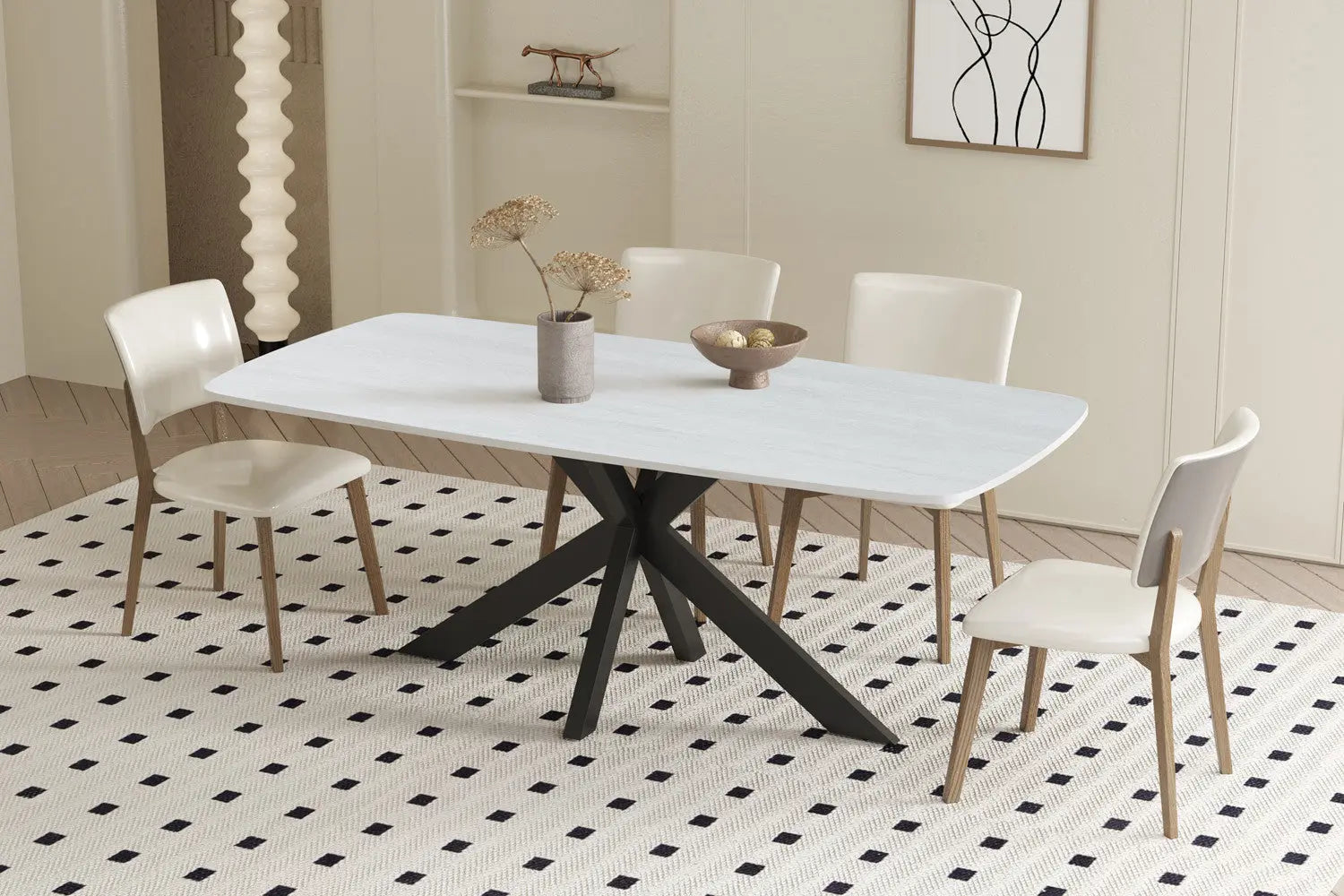 APOLLINA - Table à manger Ovale en Pierre Blanc - 180 x 90 cm - Baroque Gris ROUSSEAU