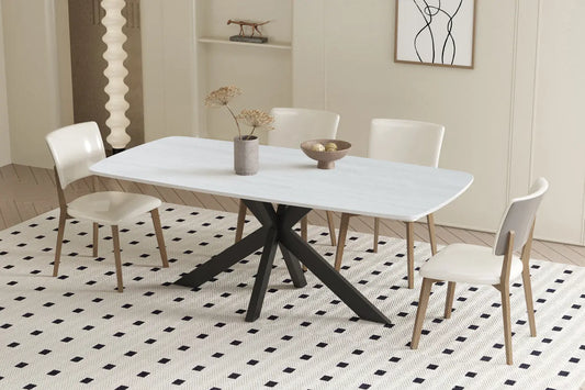 APOLLINA - Table à manger Ovale en Pierre Blanc - 180 x 90 cm - Baroque Gris ROUSSEAU