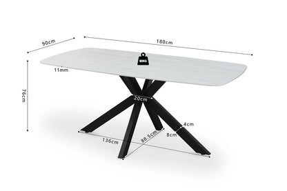 APOLLINA - Table à manger Ovale en Pierre Blanc - 180 x 90 cm - Baroque Gris ROUSSEAU