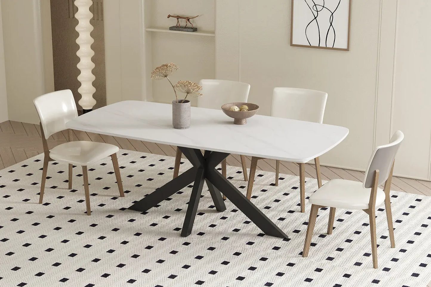 APOLLINA - Table à manger Ovale en Pierre Blanc - 180 x 90 cm - Blanc ROUSSEAU