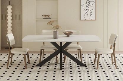 APOLLINA - Table à manger Ovale en Pierre Blanc - 180 x 90 cm - Blanc ROUSSEAU