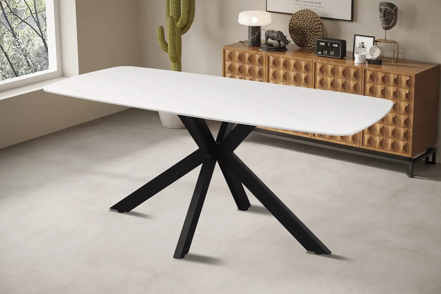 APOLLINA - Table à manger Ovale en Pierre Blanc - 180 x 90 cm - Blanc ROUSSEAU