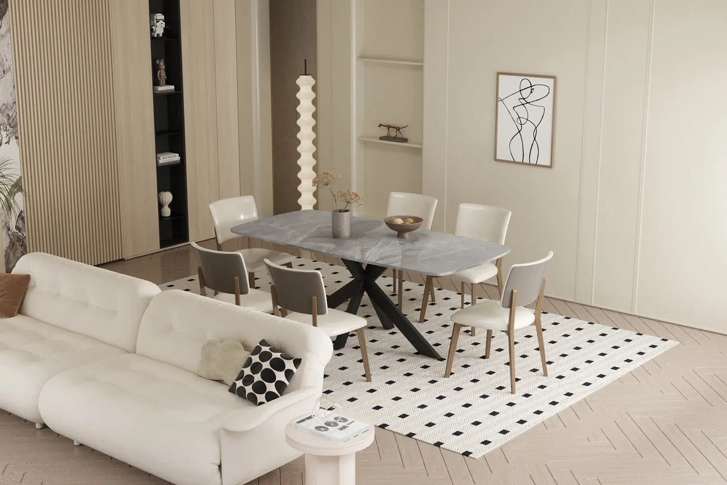 APOLLINA - Table à manger Ovale en Pierre Blanc - 180 x 90 cm - Gris Italien ROUSSEAU