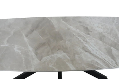 APOLLINA - Table à manger Ovale en Pierre Blanc - 180 x 90 cm - Gris Italien ROUSSEAU