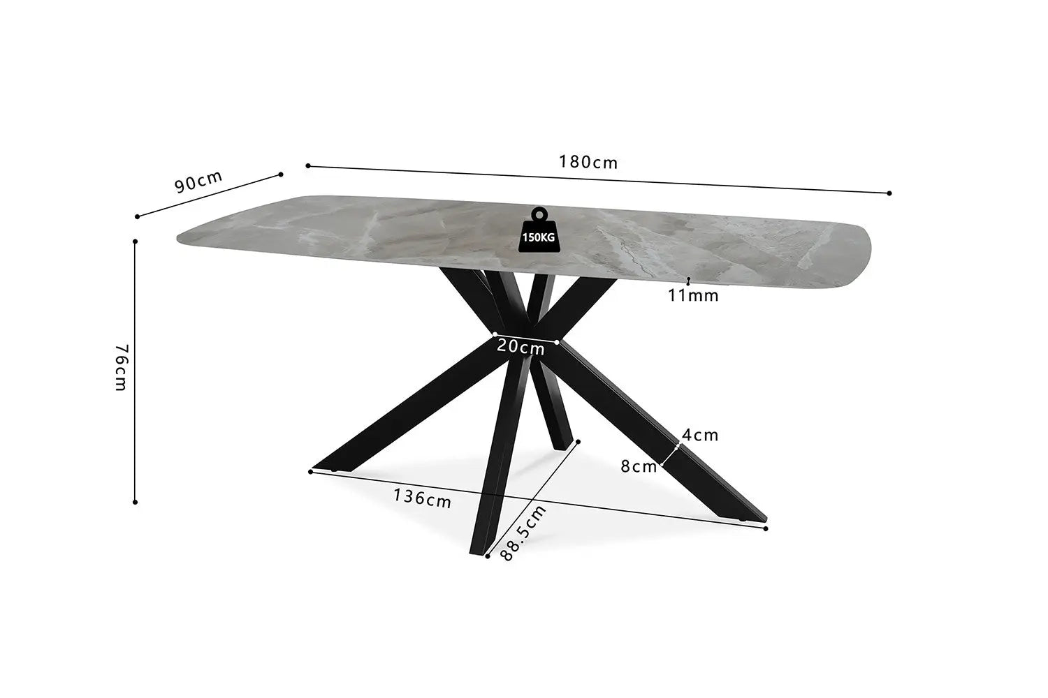 APOLLINA - Table à manger Ovale en Pierre Blanc - 180 x 90 cm - Gris Italien ROUSSEAU