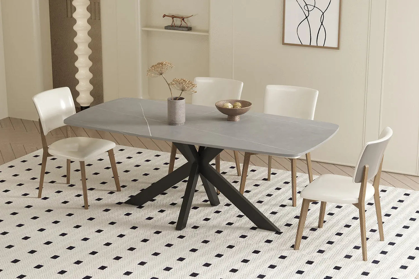 APOLLINA - Table à manger Ovale en Pierre Blanc - 180 x 90 cm - Gris ROUSSEAU