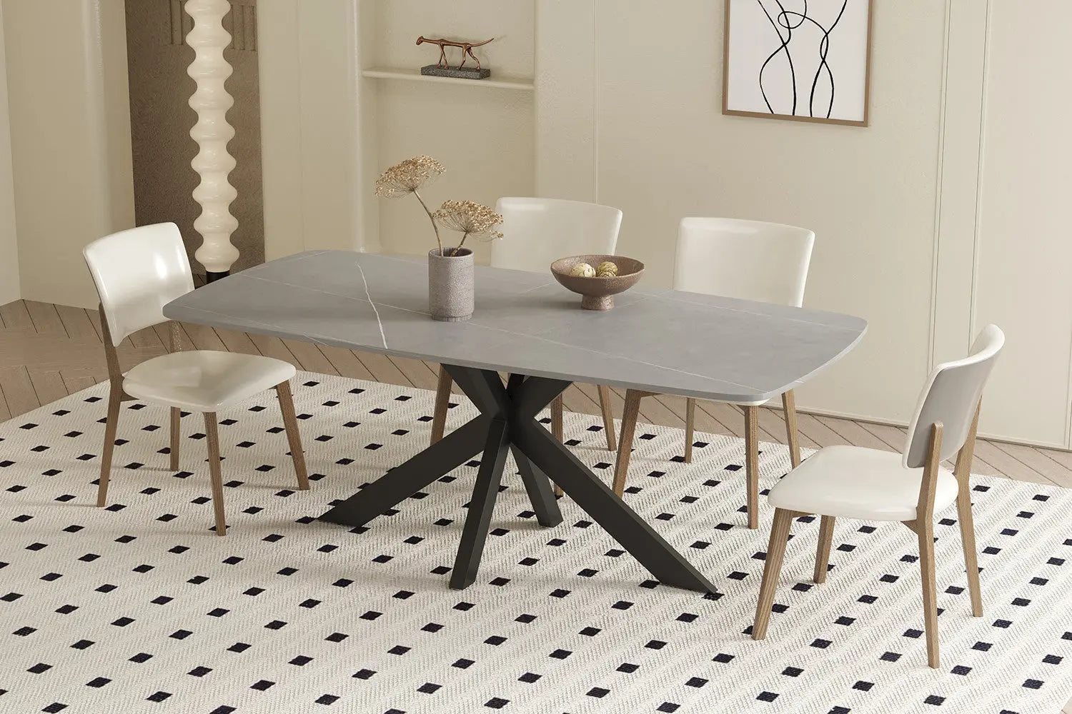 APOLLINA - Table à manger Ovale en Pierre Blanc - 180 x 90 cm - Gris ROUSSEAU