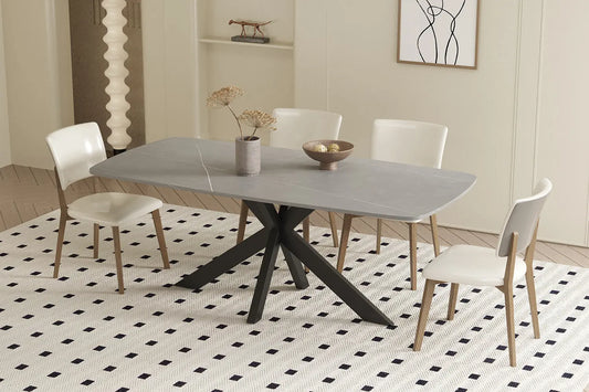 APOLLINA - Table à manger Ovale en Pierre Blanc - 180 x 90 cm - Gris ROUSSEAU