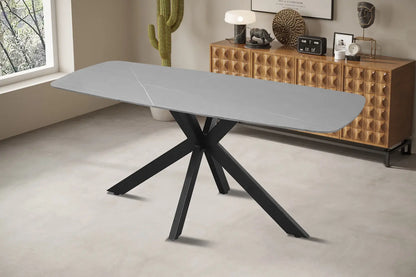 APOLLINA - Table à manger Ovale en Pierre Blanc - 180 x 90 cm - Gris ROUSSEAU
