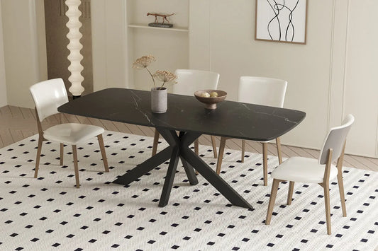 APOLLINA - Table à manger Ovale en Pierre Blanc - 180 x 90 cm - Noir ROUSSEAU