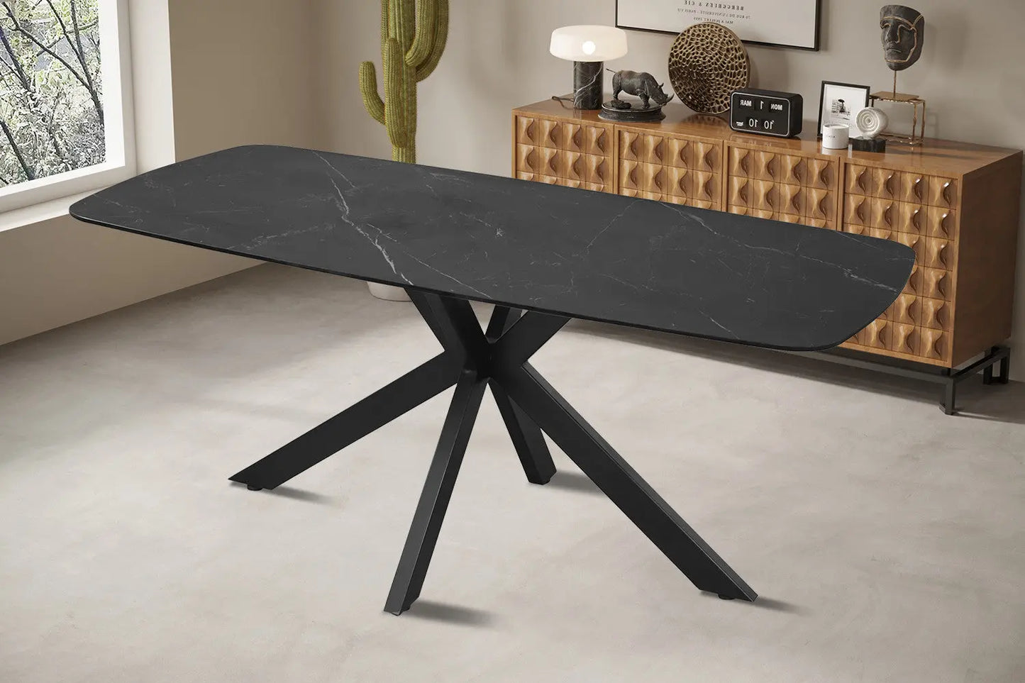 APOLLINA - Table à manger Ovale en Pierre Blanc - 180 x 90 cm - Noir ROUSSEAU
