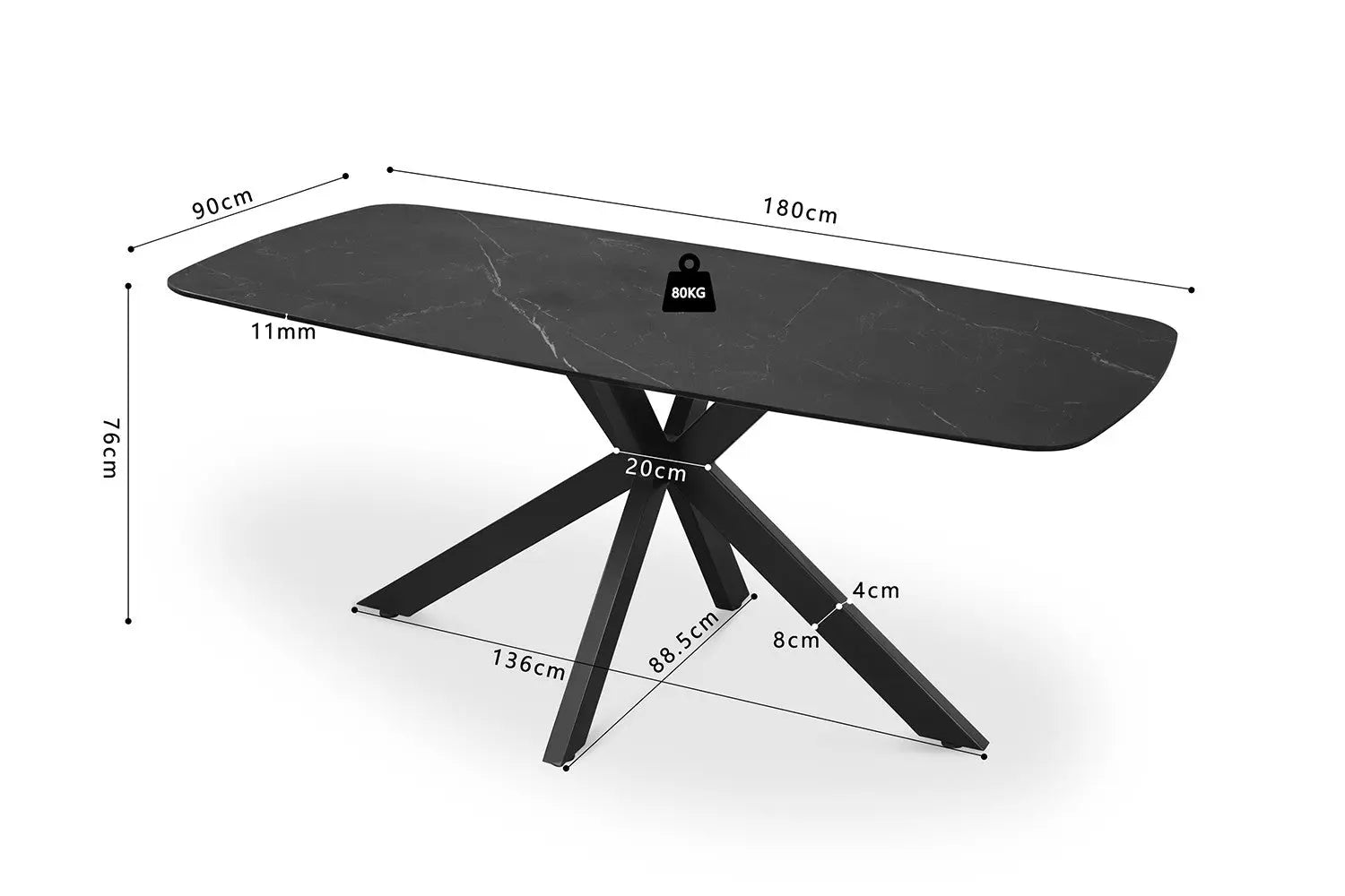 APOLLINA - Table à manger Ovale en Pierre Blanc - 180 x 90 cm - Noir ROUSSEAU