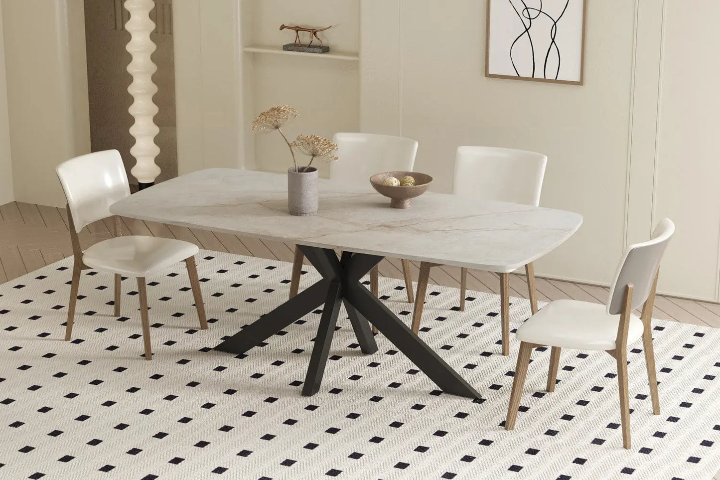 APOLLINA - Table à manger Ovale en Pierre Blanc - 180 x 90 cm - Shakespear Beige ROUSSEAU