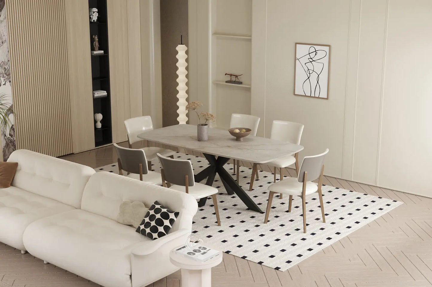 APOLLINA - Table à manger Ovale en Pierre Blanc - 180 x 90 cm - Shakespear Beige ROUSSEAU